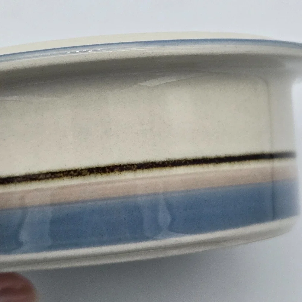 Arabia Finland Uhtua Stoneware Berry Fruit Dessert Bowl Blue Brown Stripe‎ 5.25